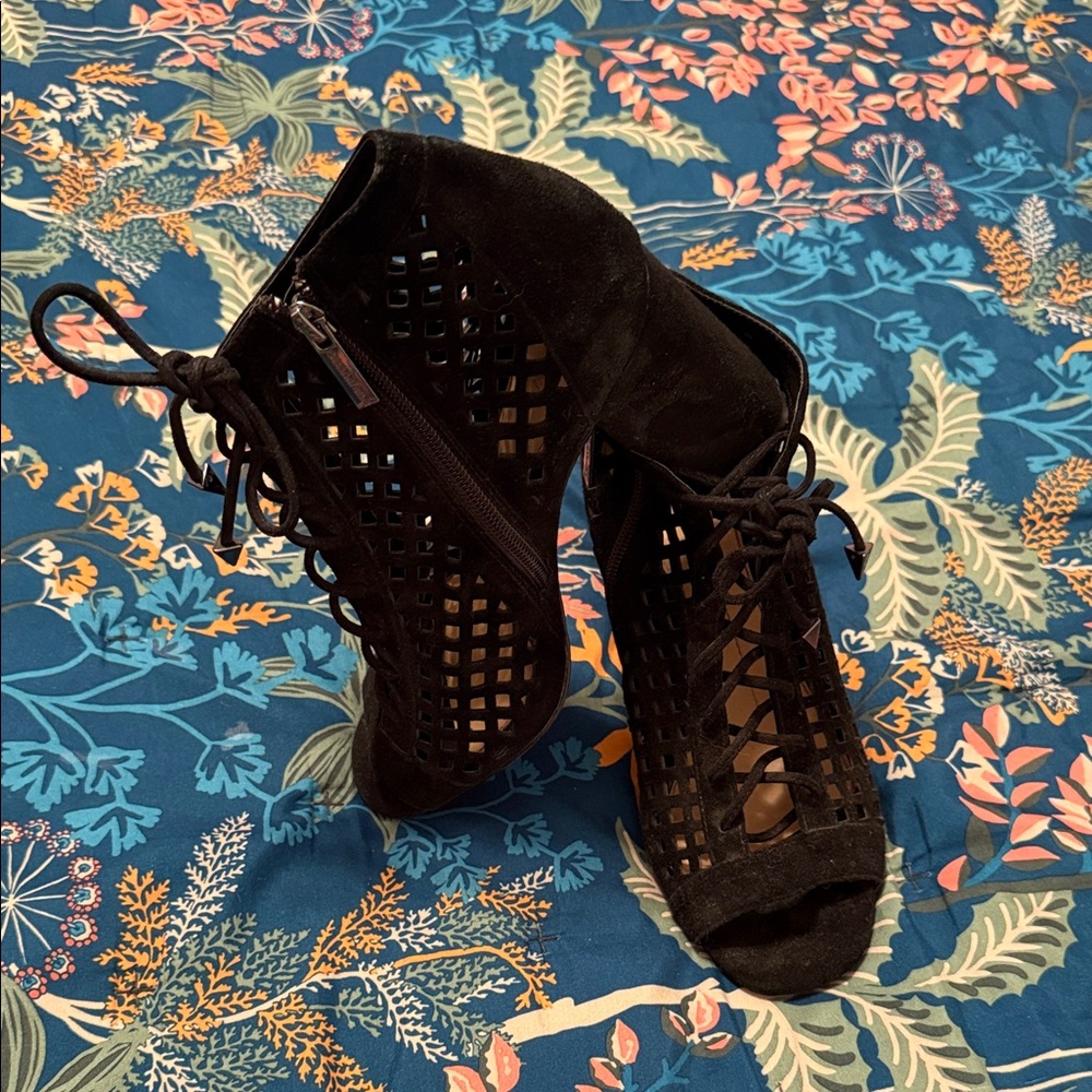 Gianni Bini Black Cutout Lace-Up Heels